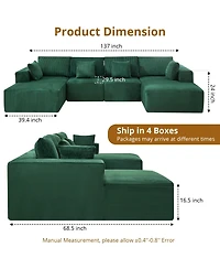 gaomon 137" U-Shaped Modular Sectional Sofa, 4-Piece Corduroy Cloud Couch with Double Chaise