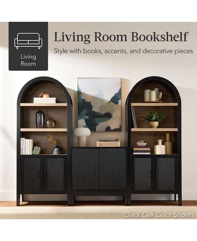 Best Choice Products 72in Tall Arched 5-Tier Bookshelf Storage Cabinet w/ Adjustable Shelves - Large