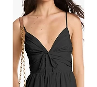 Michael Kors Women's V-Neck Poplin Fit & Flare Midi Dress