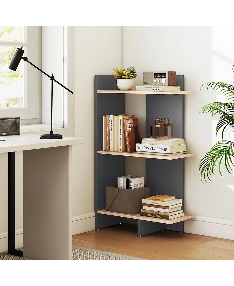 Slickblue 3 Tier Wood Bookcase with Anti Tip Safety Kit Storage Shelf