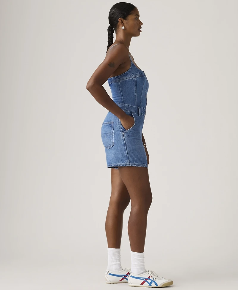 Levi's Women's Jadine Square Neck Front-Zip Cotton Romper