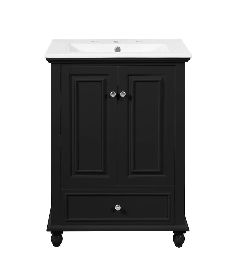 Sillysis 24 Inch Bathroom Vanity with Ceramic Sink, Soft-Close Doors, Adjustable Shelf and Drawer Organizer for Small Spaces