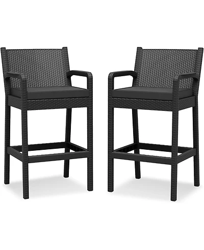 gaomon 2 Pc. Wicker Outdoor Bar Stools with Cushions, 30-Inch Patio Bar Chairs for Garden, Balcony & Deck