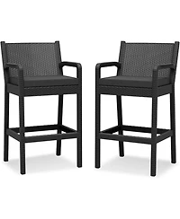 gaomon 2 Pc. Wicker Outdoor Bar Stools with Cushions, 30-Inch Patio Bar Chairs for Garden, Balcony & Deck