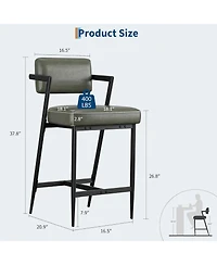 gaomon Bar Stools Set of 4 with Armrests,Counter Height Bar Stools of 4 with Backrest,Footrest,Thick Cushion and Thickened Metal Legs for Island