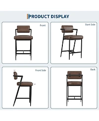 gaomon Bar Stools Set of 4 with Armrests,Counter Height Backrest,Footrest,Thick Cushion and Thickened Metal Legs for Island