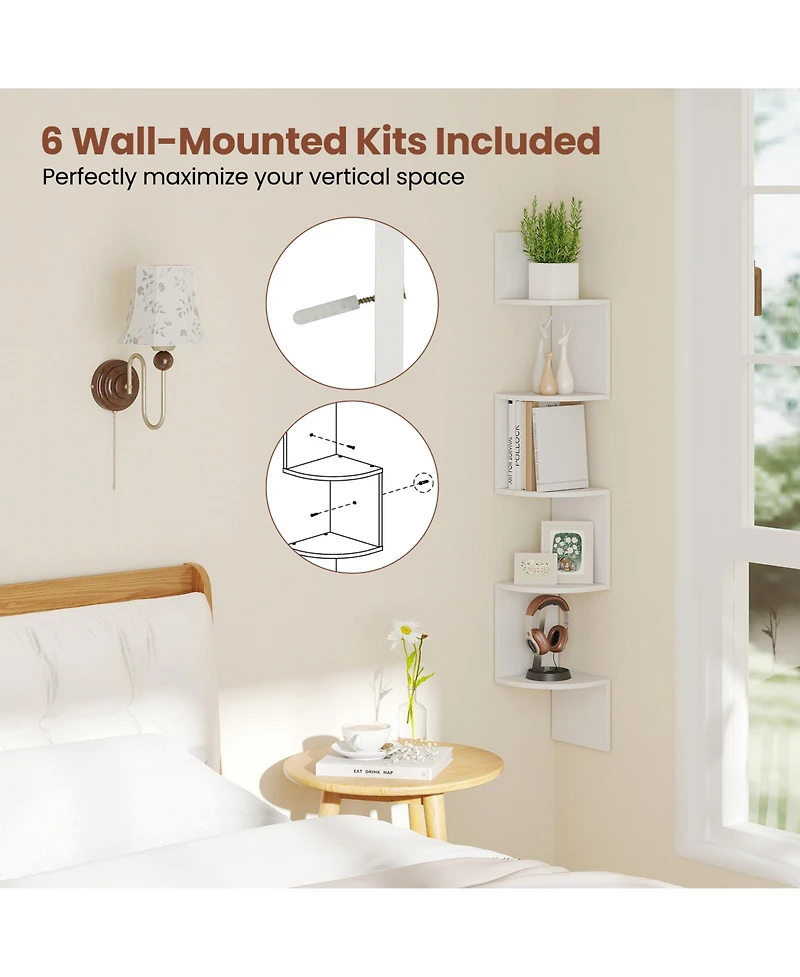 Slickblue 5 Tier Corner Wall Shelf Floating Organizer for Books & Decor