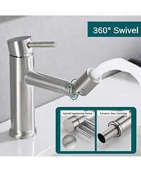 Busdays Brushed Nickle Bathroom Faucet for 2 Mode Faucet for Bathroom Sink with 360degree(s) Rotating Aerator