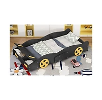 flynama Twin Size Race Car Bed With Wheels Storage Pine Wood Mdf No Box Spring