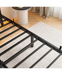 flynama Full Size Metal Bed Wooden Headboard Rgb Lights Charger Storage