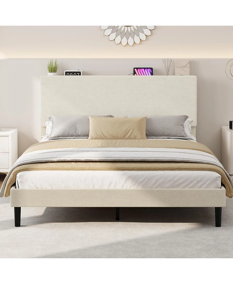 gaomon Corduroy Mdf Bedhead Storage Soft Package Bed, Spacious Storage, Comfortable Mattress