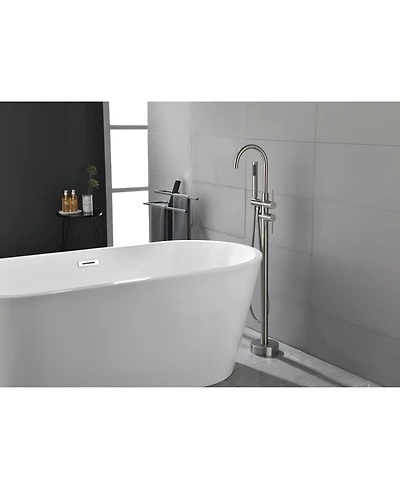 Busdays Floor Mounted Tub Faucet High Flow Freestanding Tub Filler Faucet with Handheld Shower Head and Swivel Spout