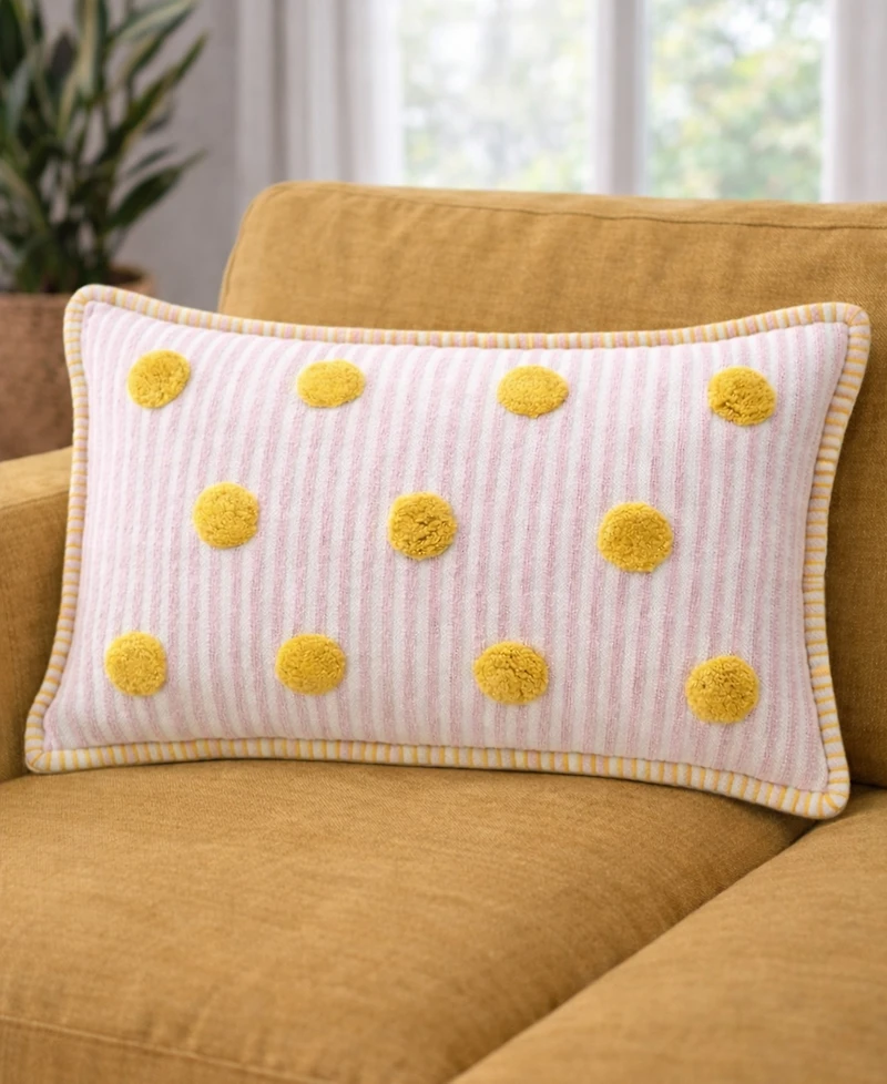 Vibhsa Polka Fun Tufted Dot Stripe Lumbar Decorative Pillow, 14" x 24"
