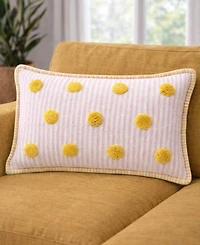 Vibhsa Polka Fun Tufted Dot Stripe Lumbar Decorative Pillow, 14" x 24"