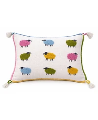 Vibhsa Whimsical Sheep Embroidered Lumbar Decorative Pillow, 14" x 20"