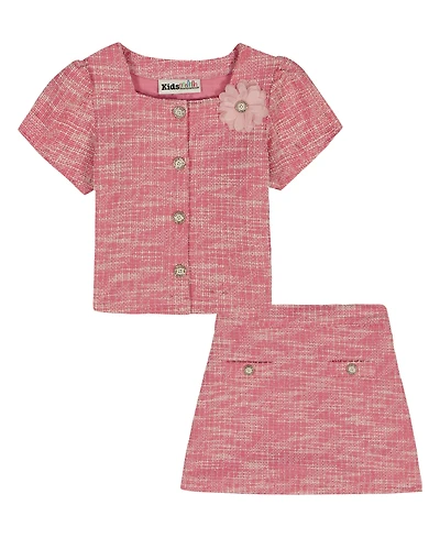 Kids Headquarters Girls' 2T-6X Short-Sleeve T-Shirt and Boucle Knit Corsage Skirt, 2-Piece Set