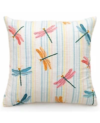 Vibhsa Dancing Dragonflies Printed Embroidered Decorative Pillow, 20" x 20"