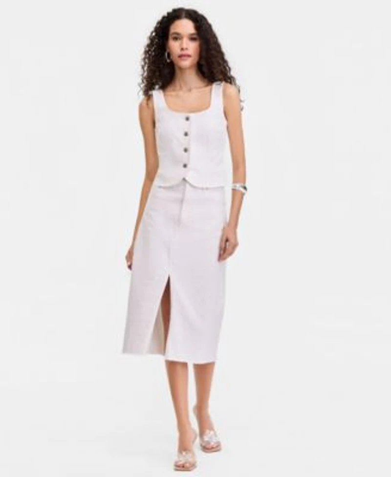 I.N.C. International Concepts Womens Denim Sequin Embellished Vest Midi Skirt Macys Exclusive