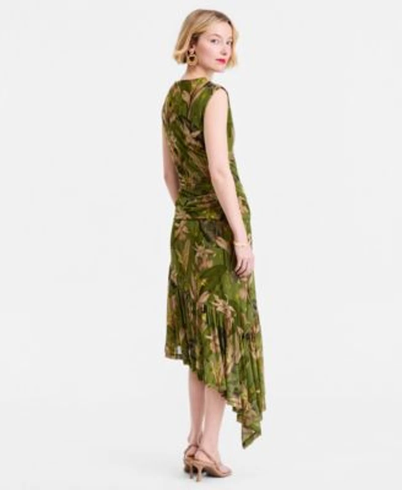 I.N.C. International Concepts Sleeveless Printed Mesh Top Asymmetric Hem Midi Skirt Macys Exclusive