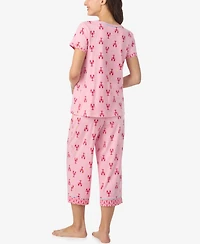 Cuddl Duds Women's Short-Sleeve Top and Cropped Pajama Pants, 2-Piece Set