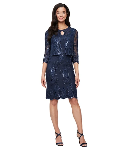 Alex Evenings Women's Glitter Lace Jacket & Dress, 2-Piece Set