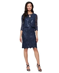 Alex Evenings Womens Glitter Lace Jacket Dress 2 Piece Set
