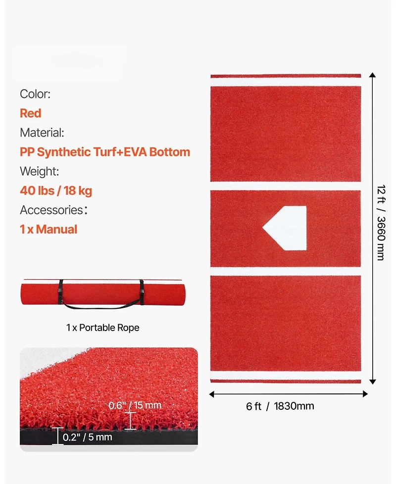 Mecale 12 x 6 Ft Baseball Hitting Mat with Home Plate