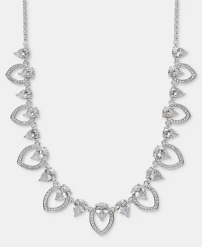 Anne Klein Silver-Tone Navette Pearl Stone Frontal Necklace