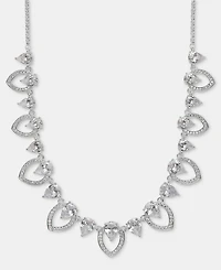 Anne Klein Silver-Tone Navette Pearl Stone Frontal Necklace