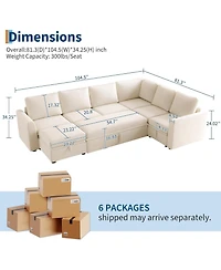 gaomon Sectional Sleeper Sofa with Pull Out Bed, Chenille Modular Sectional Sofa L Shaped Couch with Pull Out Couch and Storage Seat