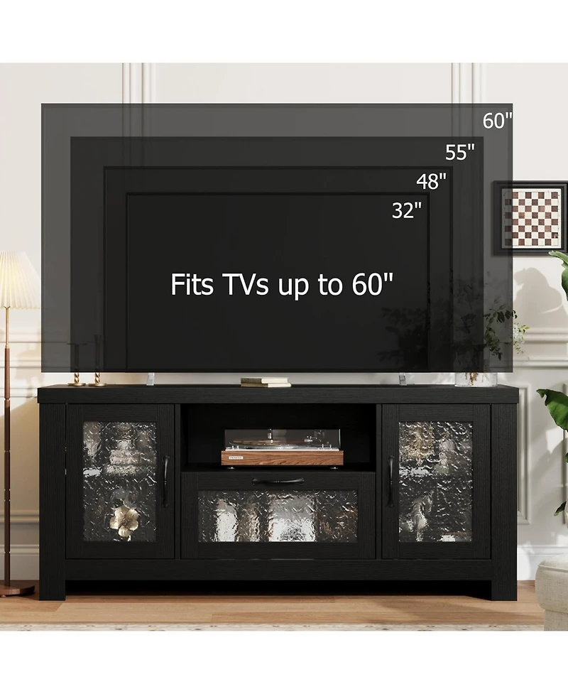 gaomon Tv Stand for 65 Inch Tv, Farmhouse Entertainment Center with Acrylic Door Storage Cabinet & Adjustable Shelves