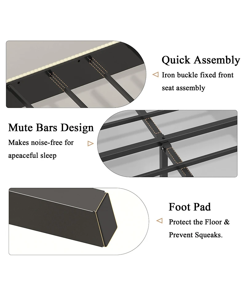 flynama Metal Platform Bed Beige Charging Station 2 Usb Ports Noise Free No Box Spring Needed