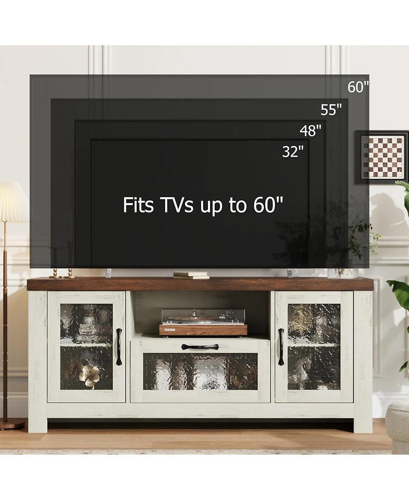 gaomon Tv Stand for 65 Inch Tv, Farmhouse Entertainment Center with Acrylic Door Storage Cabinet & Adjustable Shelves