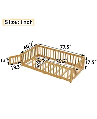 flynama Kids Floor Bed with Safety Guardrails Removable Slats and Door Wood Construction