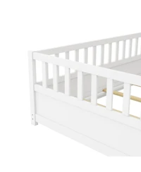 flynama Montessori Wooden Floor Bed With Support Slat High Barrier And Door