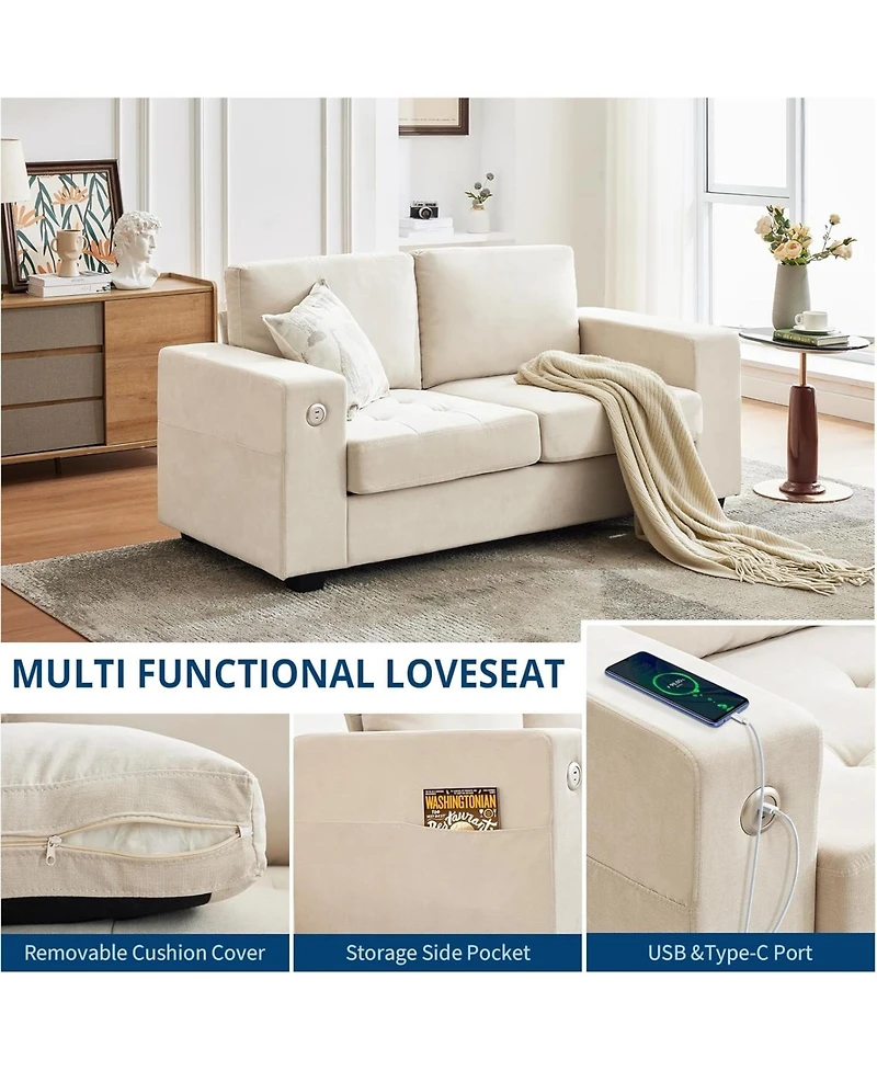 gaomon 70" Oversized Cloud Couch, Mid-Century Chenille Sofa with Usb and Side Pockets, Deep Seat