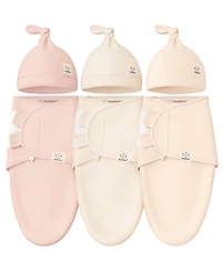 3pk Organic Swaddle Sleep Sacks with Knot Hats, Newborn 0-3 Months
