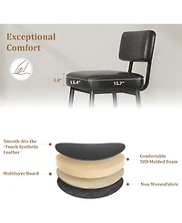 gaomon Bar Stools Set of 2,26" Faux Leather Counter Height Bar Stool with Back,Metal Legs,Modern Upholstered Barstool Chairs