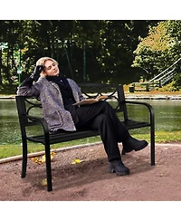 Gouun Metal Outdoor Garden Bench with Backrest and Armrests