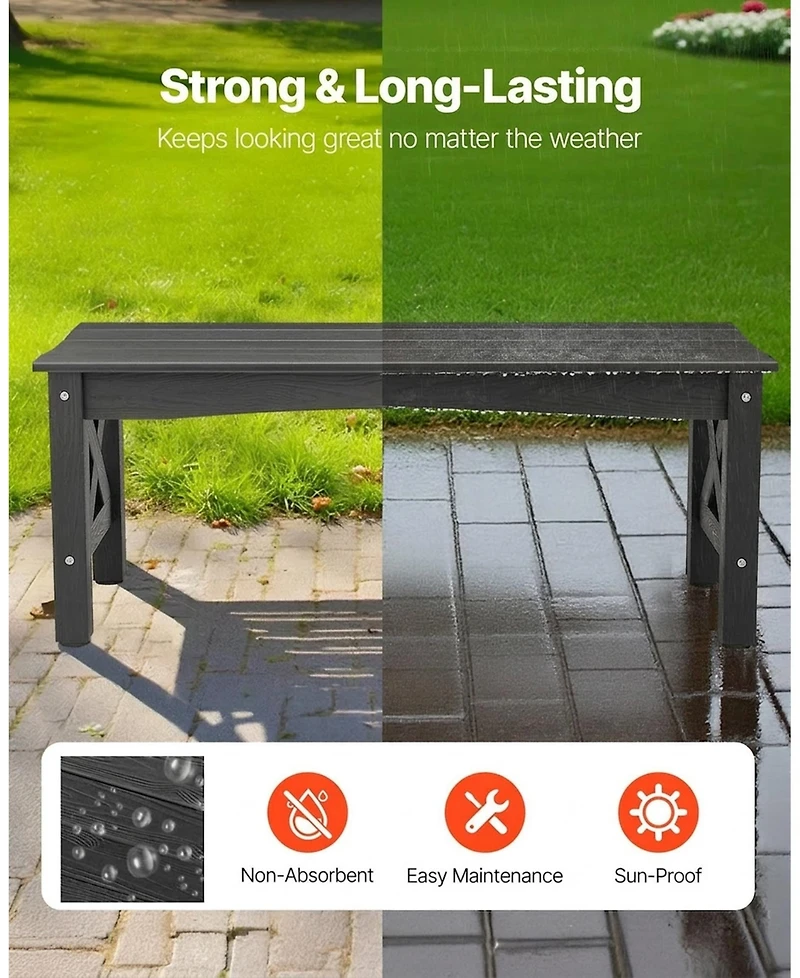 Gouun 44.5-Inch Weatherproof Plastic Outdoor Bench with Adjustable Feet