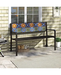 Gymax Patio Metal Bench Classic Slatted Loveseat for 2-3 People w/ Curved Seat