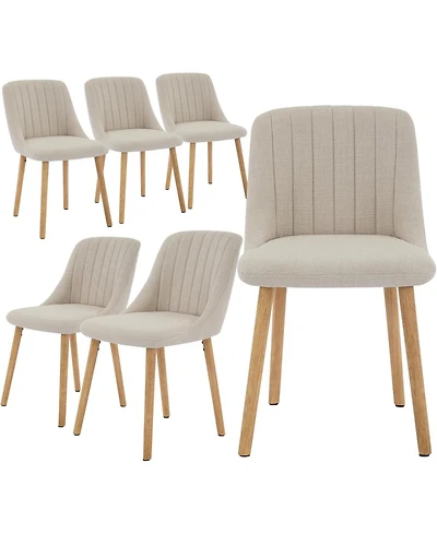 gaomon Dining Chairs Set of 6,Modern Fabric Upholstered Kitchen Chairs with Solid Oak Legs,Weight Capacity 300lbs,Ergonomic Curved Back