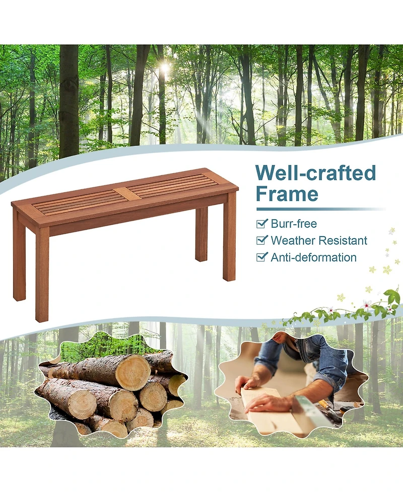 Gymax 2-Person Outdoor Bench Patio Bench w/ Slatted Seat Weather Resistant Solid Wood Frame