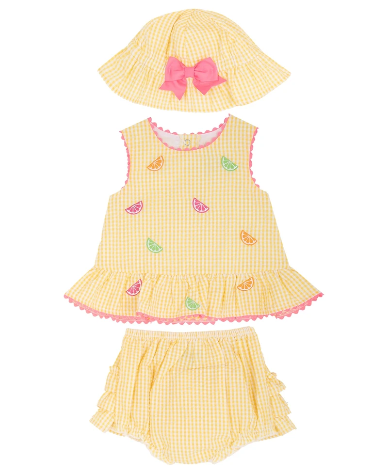 Rare Editions Baby Girls' Sleeveless Top, Bloomer Shorts and Hat, 3-Piece Set
