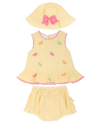 Rare Editions Baby Girls' Sleeveless Top, Bloomer Shorts and Hat, 3-Piece Set