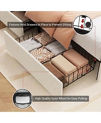 gaomon Upholstered Led Bed Frame with 4 Storage Drawers, Rgb Lights, Platform Bed Frame with Wingback Headboard, No Box Spring, Noise-Free