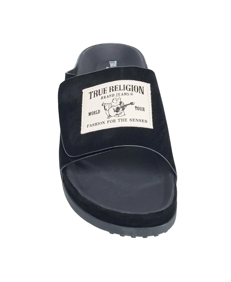 True Religion Men's Cudi Velcro Strap Srs Logo Patch Sandal