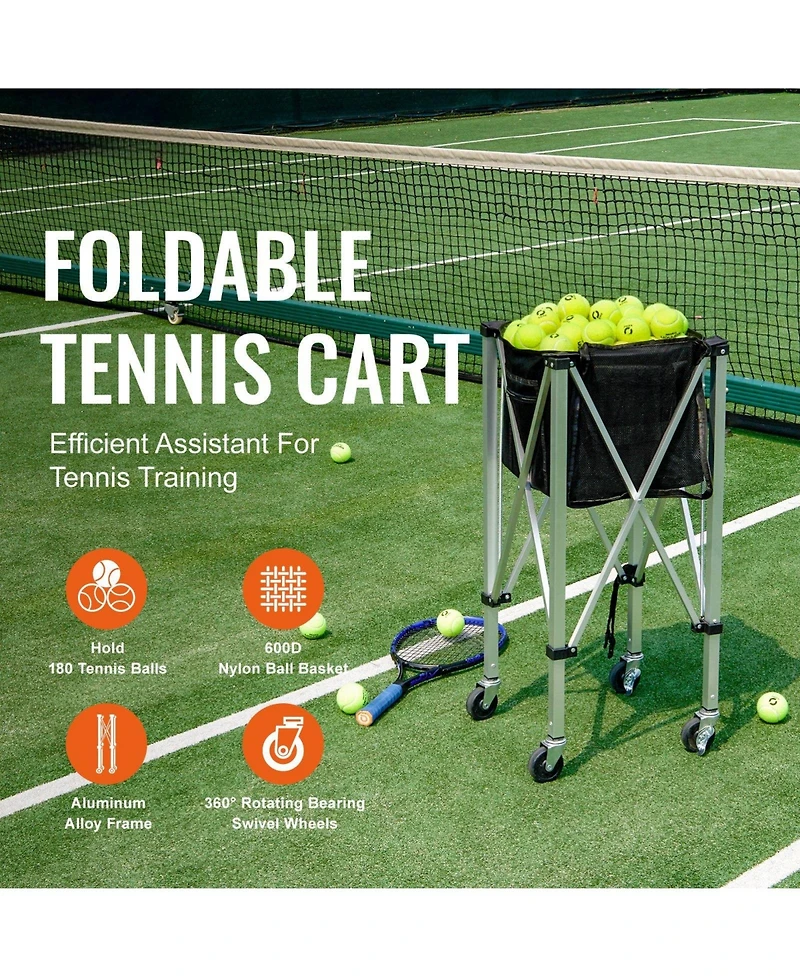 Mecale Tennis Ball Hopper Cart Holds 180 Balls, Aluminum Frame with Wheels and Removable Bag