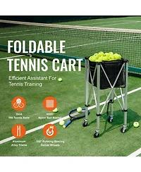 Mecale Tennis Ball Hopper Cart Holds 180 Balls, Aluminum Frame with Wheels and Removable Bag