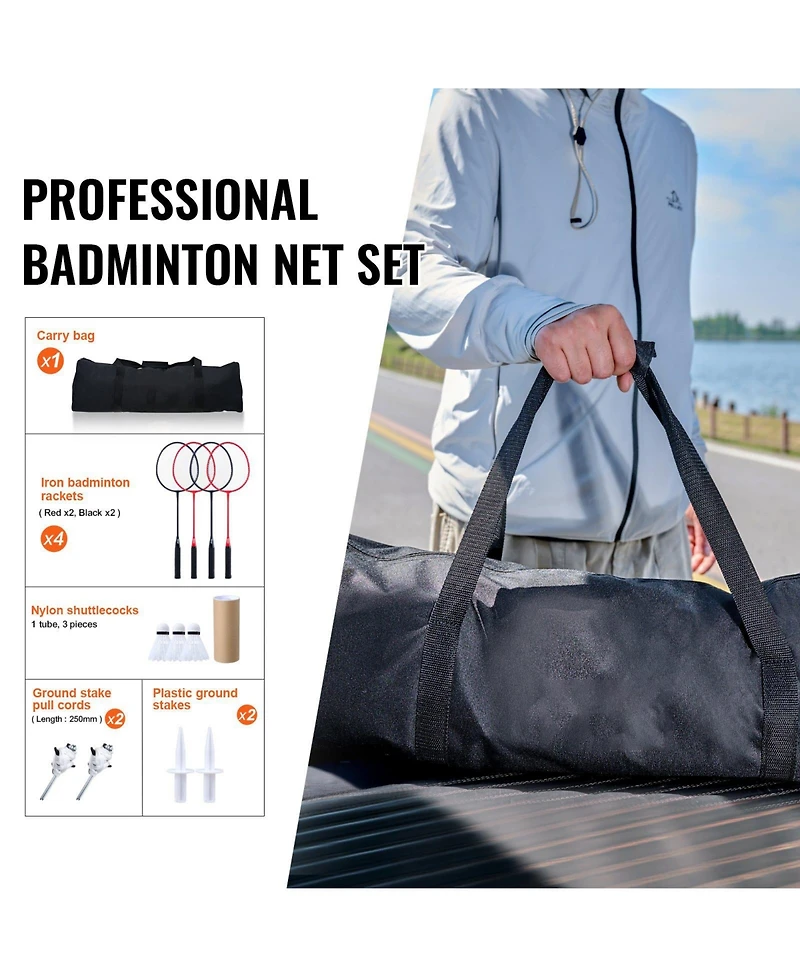 Portable Badminton Net Set with Poles, 4 Rackets and Shuttlecocks
